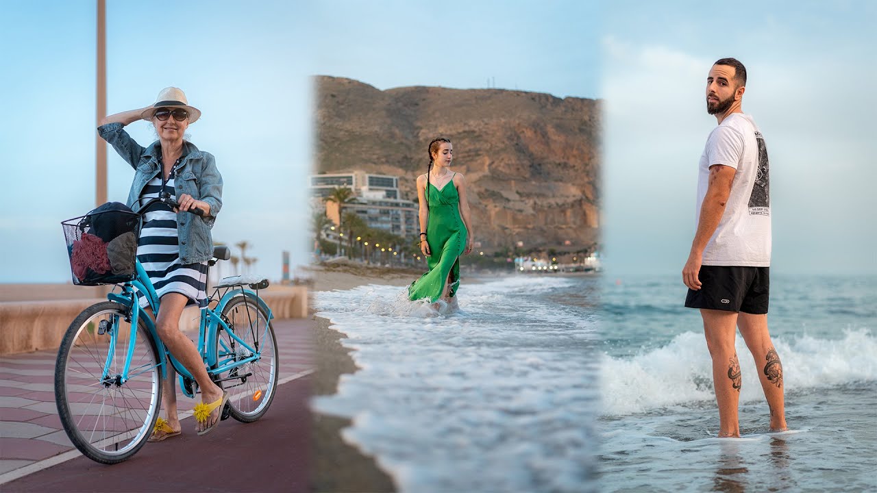 FOTOGRAFÍA de retrato a DESCONOCIDOS al ATARDECER en la PLAYA