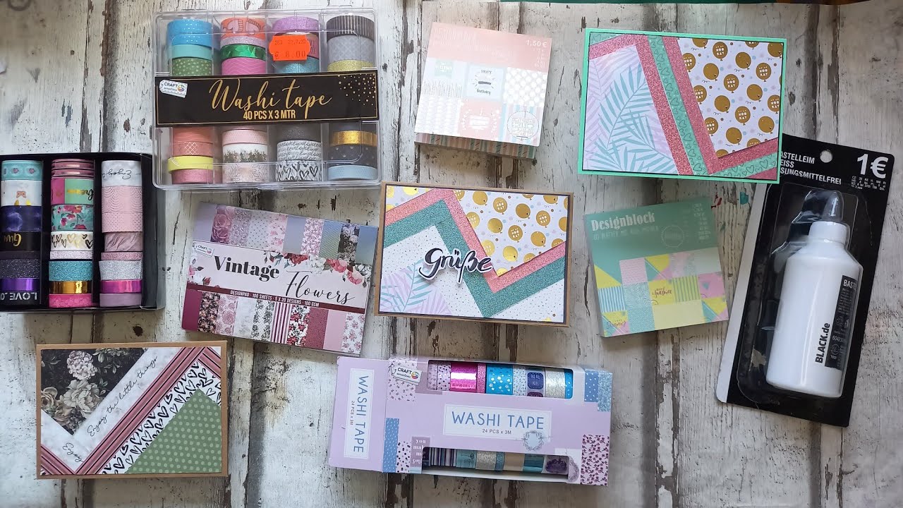 Basteln mit Tedi / Woolworth / Action (Haul): simple Kartentechnik mit Designpapier und Washi
