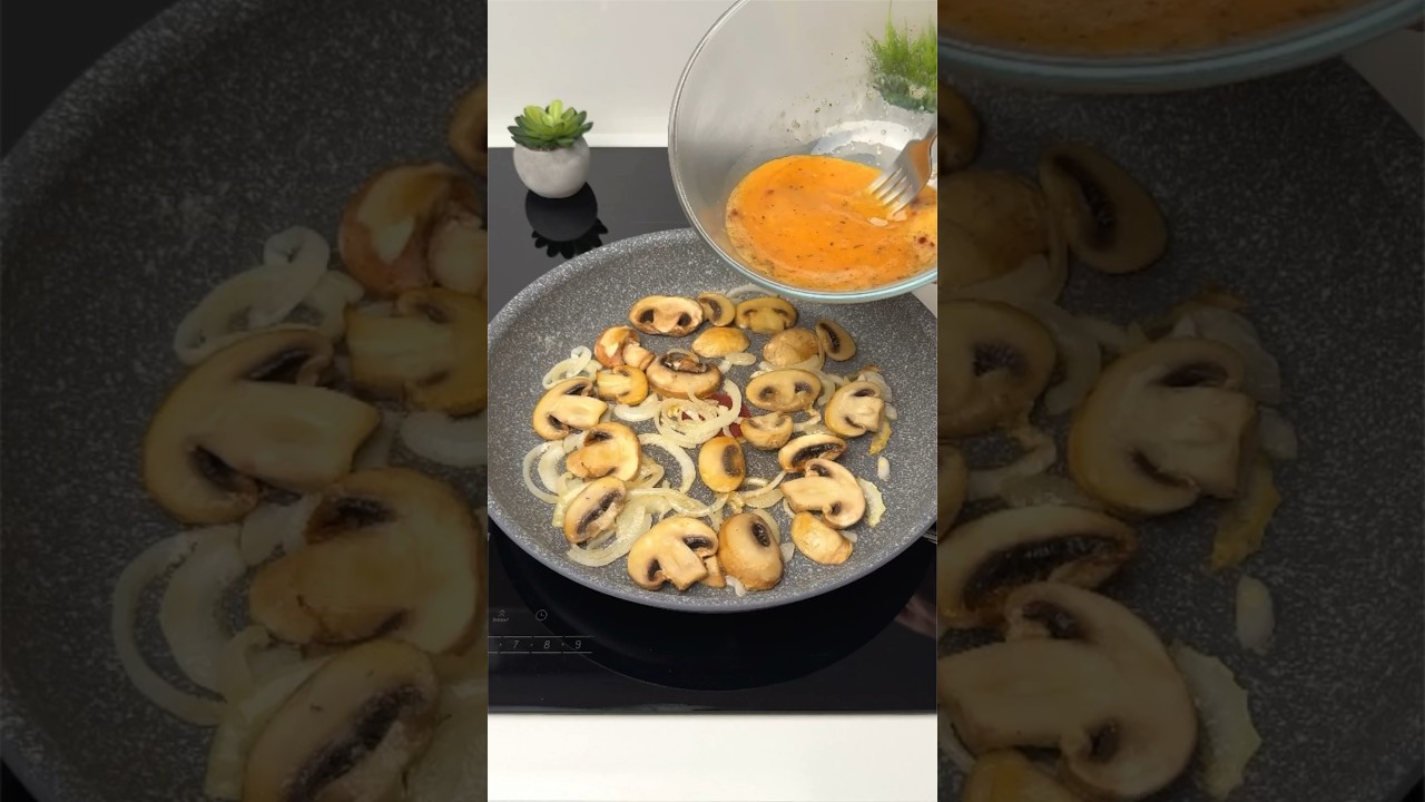 How to Cook Eggs with Mushrooms for Breakfast. Mushrooms. Onion. Eggs.