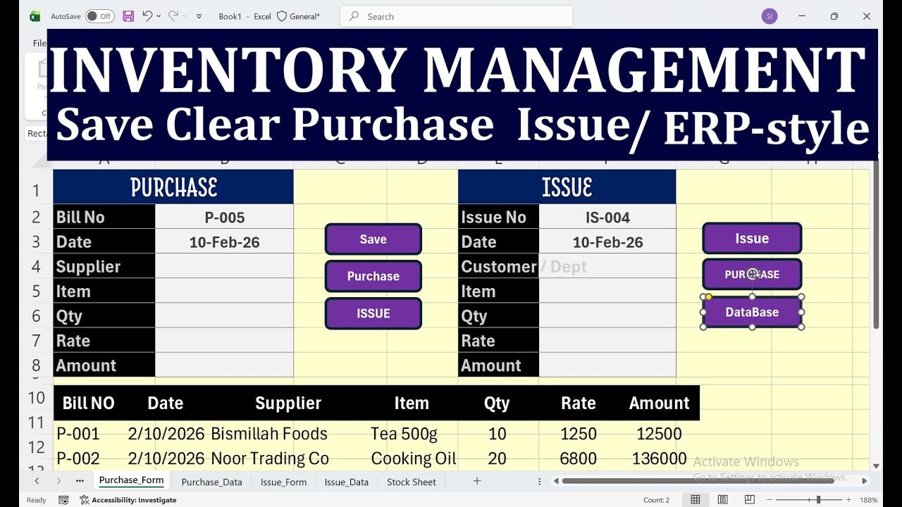 Excel Inventory Management System with Purchase & Issue | Complete VBA + Stock Control (Urdu/Hindi)