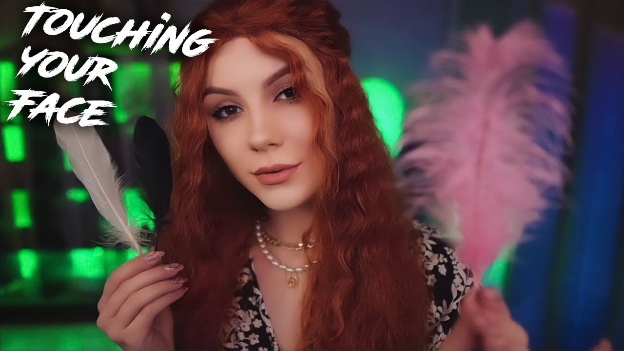 ASMR FEATHERS 💎 Touching your Face, Inaudible Whispering, Tongue Clicks