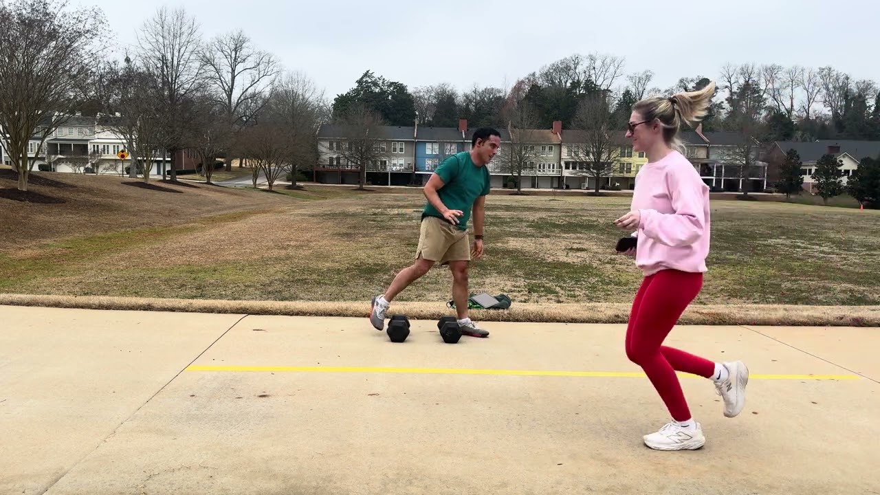 02/10/26 at Granger: EMOM28 1: Push Jerks 2x50lbs Db 2: Shuttle Runs 3: Thrusters 4: Shuttle Runs