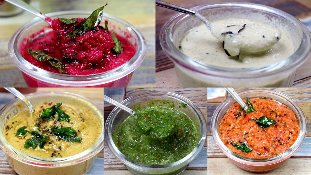 தேங்காய் இல்லாமல் 5 வித சட்னி வகைகள் | Chutney Recipe In Tamil  | Without Coconut Chutney
