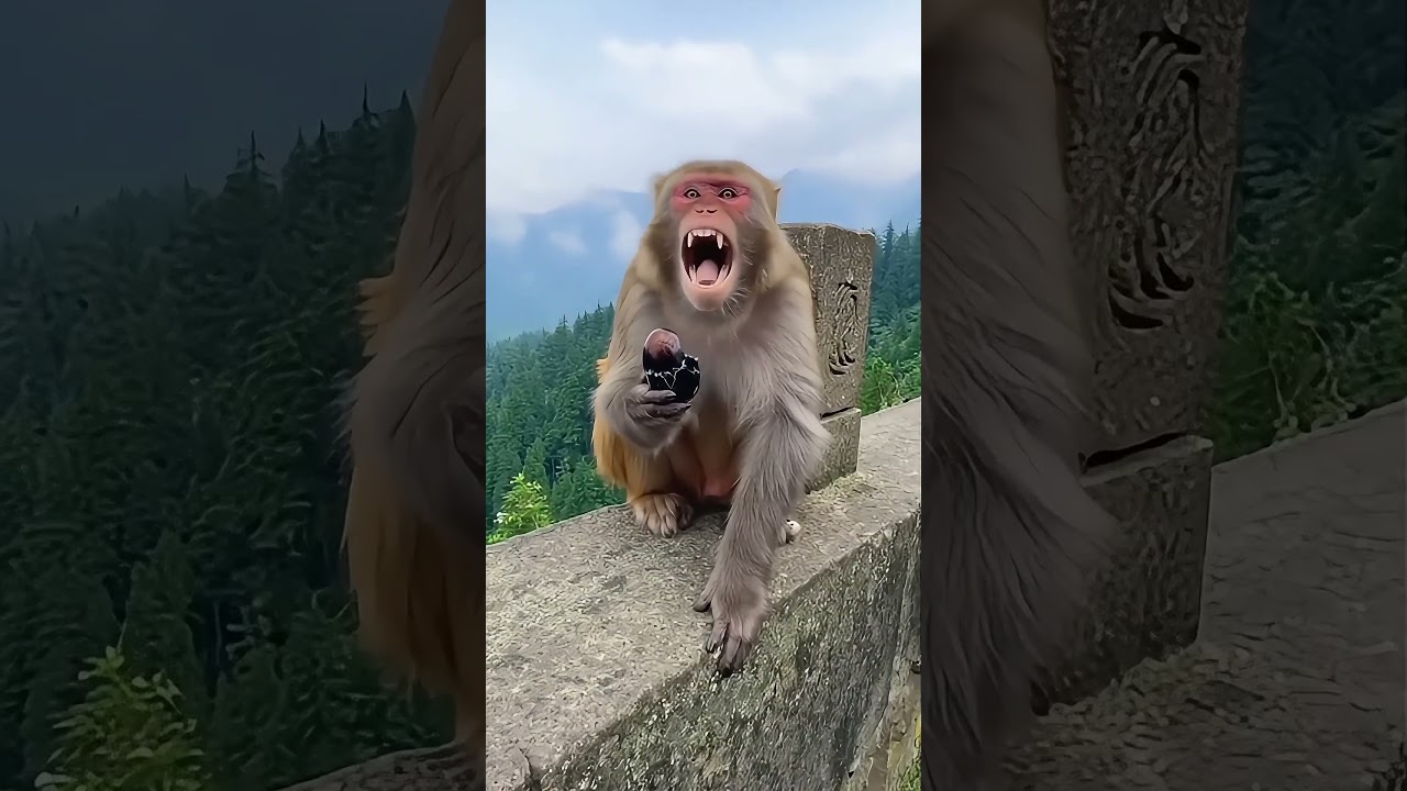 Tourist Tricks Monkey with Century Egg&mdash;Instant Regret, Phone Cam Splattered! #funny #搞笑 #monkey