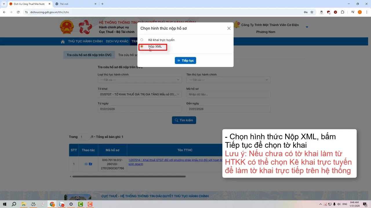 HƯỚNG DẪN NỘP TỜ KHAI BỔ SUNG TRÊN HỆ THỐNG DỊCH VỤ CÔNG