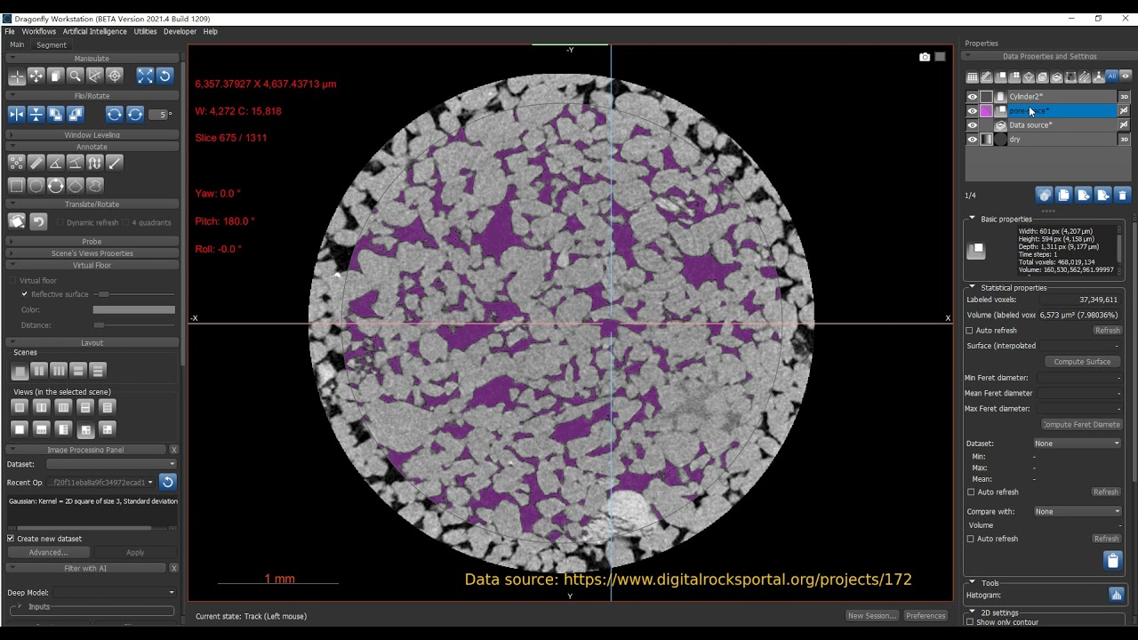 [Z Dragonfly Videos] Volume fraction dispersion of sandstone's pores (microCT image of porous media)