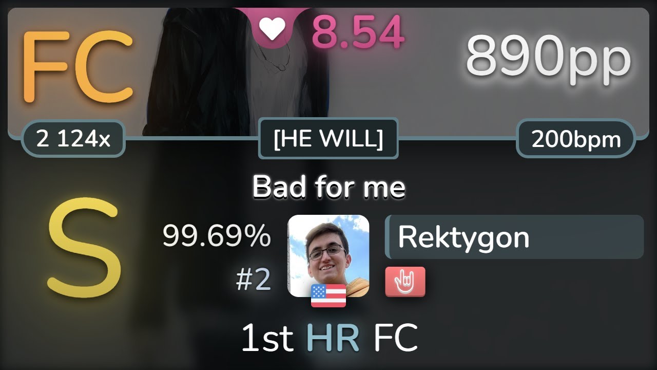 8.5⭐ Rektygon | Official HIGE DANdism - Bad for me [HE WILL] +HR 99.69% (#2 890pp FC) - osu!