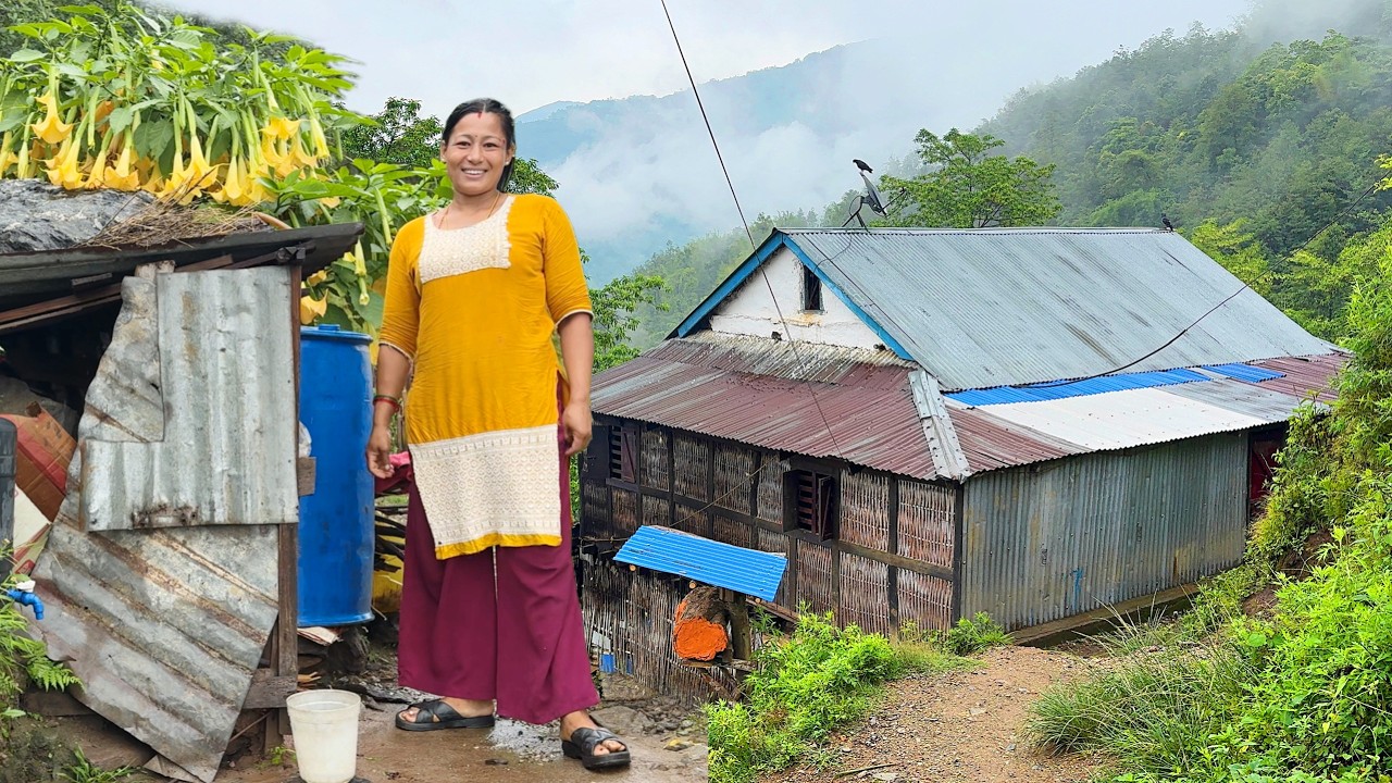 Morning Monsoon Rain Walk in a Beautiful Mountain Village of Nepal | Village Life | Bijaya Limbu