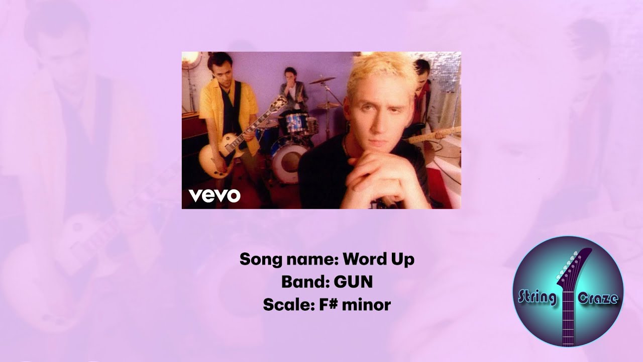 Backing track: Word Up by Gun (no lead guitar) | String Craze