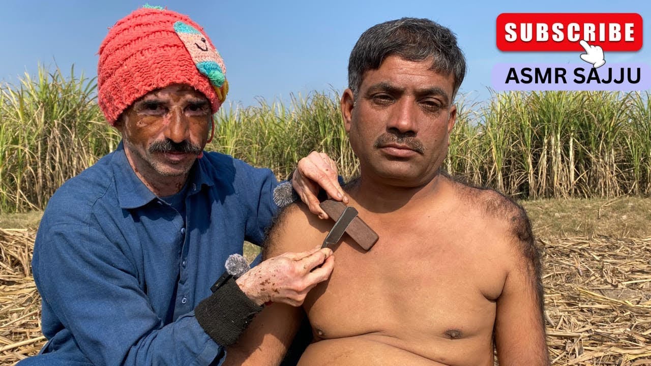 ASMR crunchy chest shave and underarm shave in village [ASMR SAJJU]