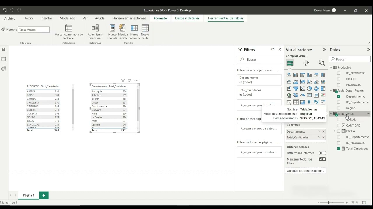 Creación de Medidas, Columnas y Tablas  - Power BI