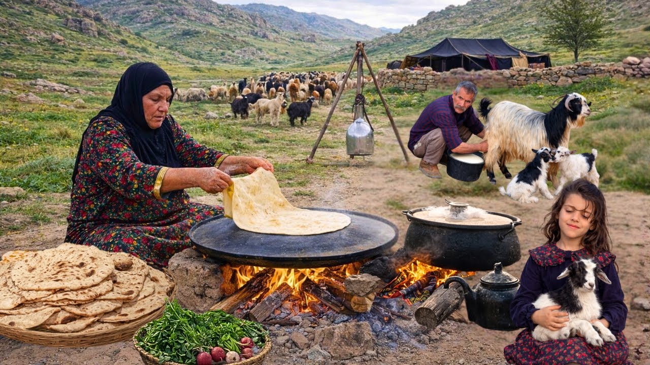 قصة الجدة الوحیده في جنوب إيران | حياة عشائرية في الشتاء خبز التنور ، زبدة ،رعي الأغنام وطبخ تقليدي