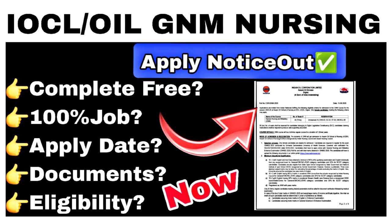 IOCL/OIL GNM Nursing Application Out 2025✅️ Oil Nursing Documents,Seat Capacity 👍#ssuhs #iocl #assam