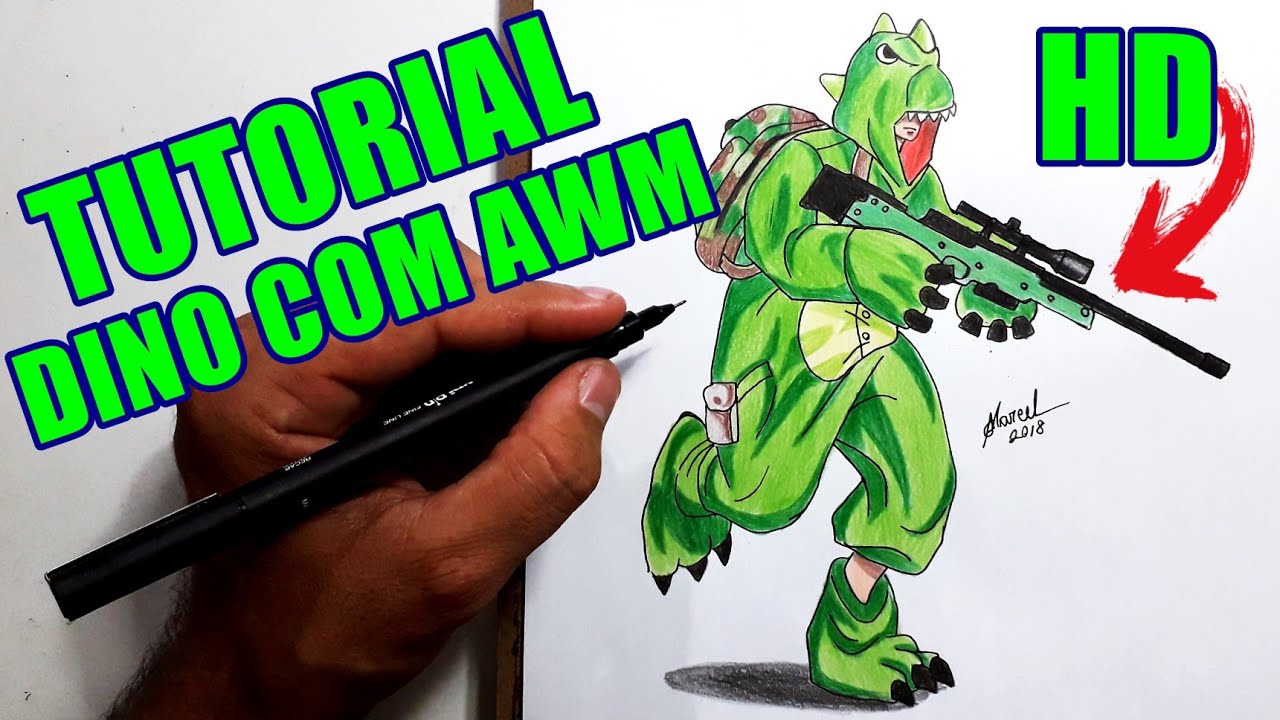 COMO DESENHAR A SKIN DO DINO COM AWM FREE FIRE  - How to Draw Dino Free Fire