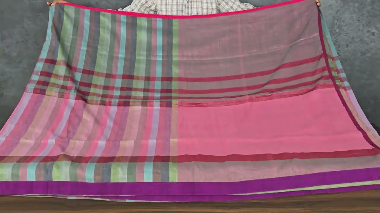 Multi-color checks bhagalpur linen cotton saree TR040 #bhagalpurcotton #linensarees #sareeonline