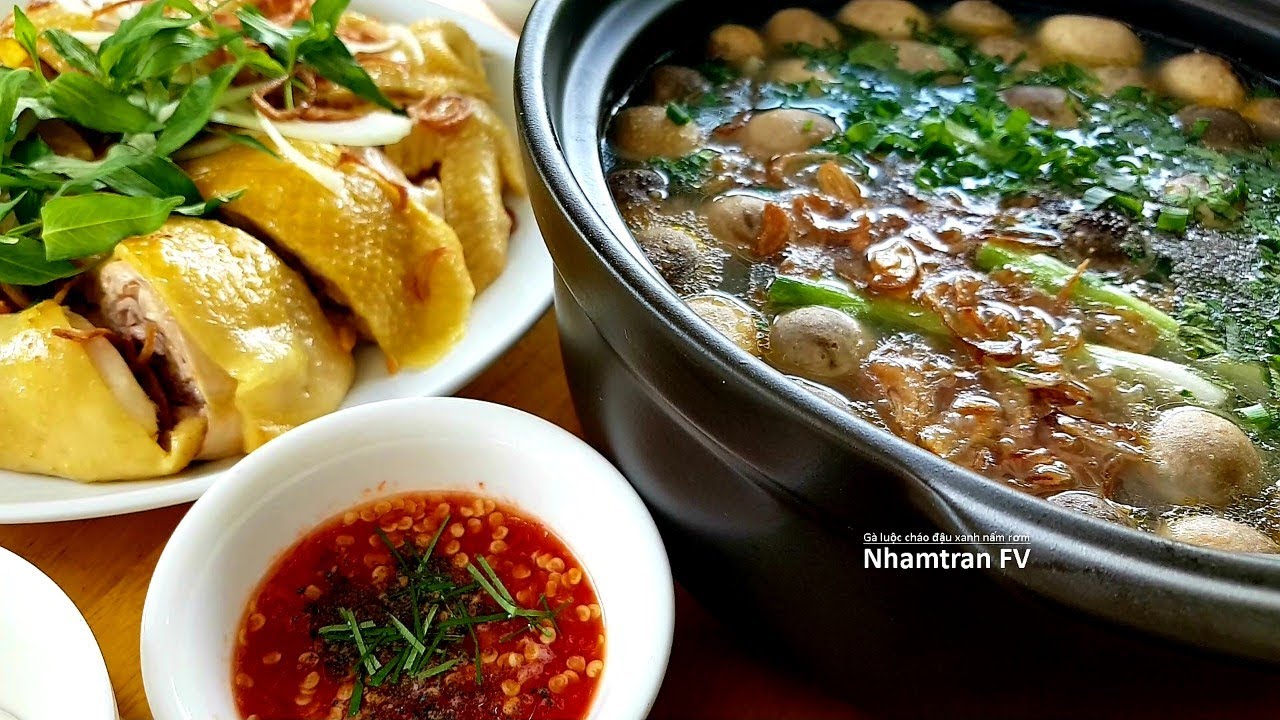 GÀ LUỘC CHÁO ĐẬU XANH NẤM RƠM ngon bổ dưỡng tăng cường sức khỏe mà đơn giản dễ nấu |Nhamtran FV
