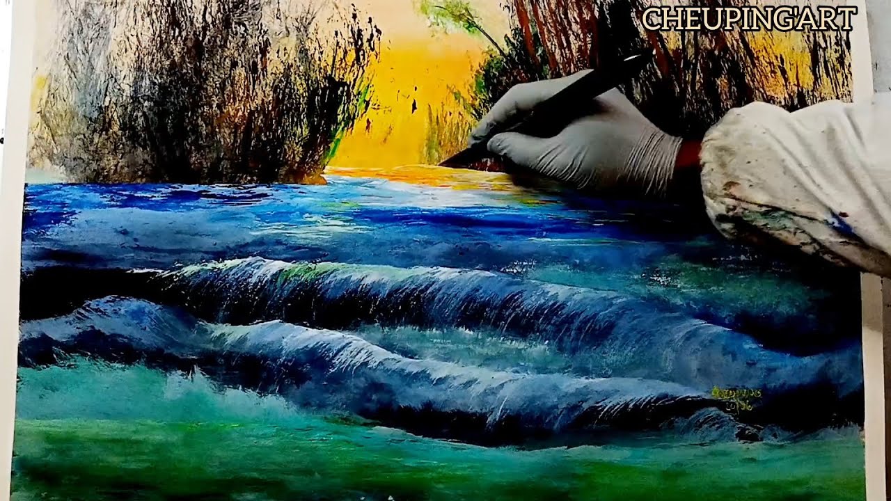 Beautiful landscape with acrylic paint /Easy Acrylic Painting technique by Cheuping