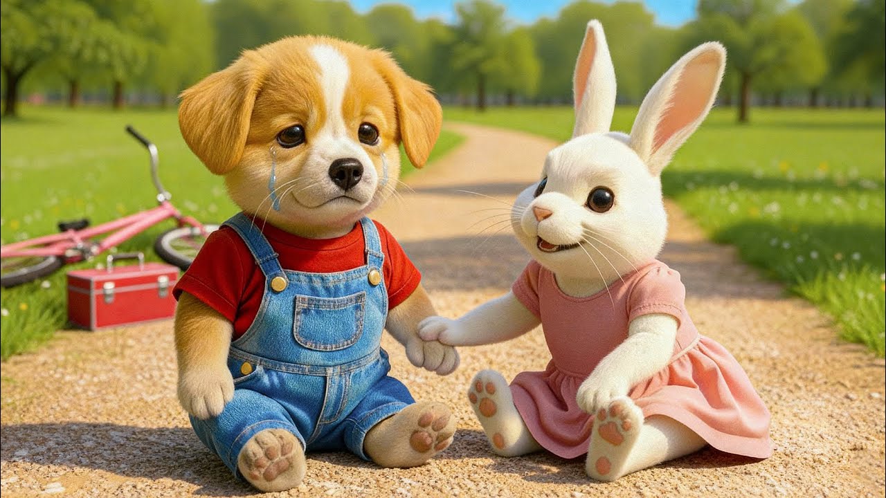 Baby Puppy Rescues Injured Bunny 🐰🚴‍♂️ Works Hard to Buy His Friend a New Bicycle ❤️💔Heartwarming