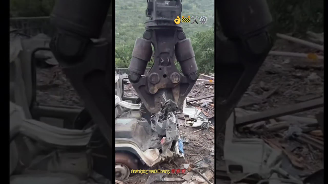 Recycling old truck for metal scrap - Watching tearing truck for relaxing