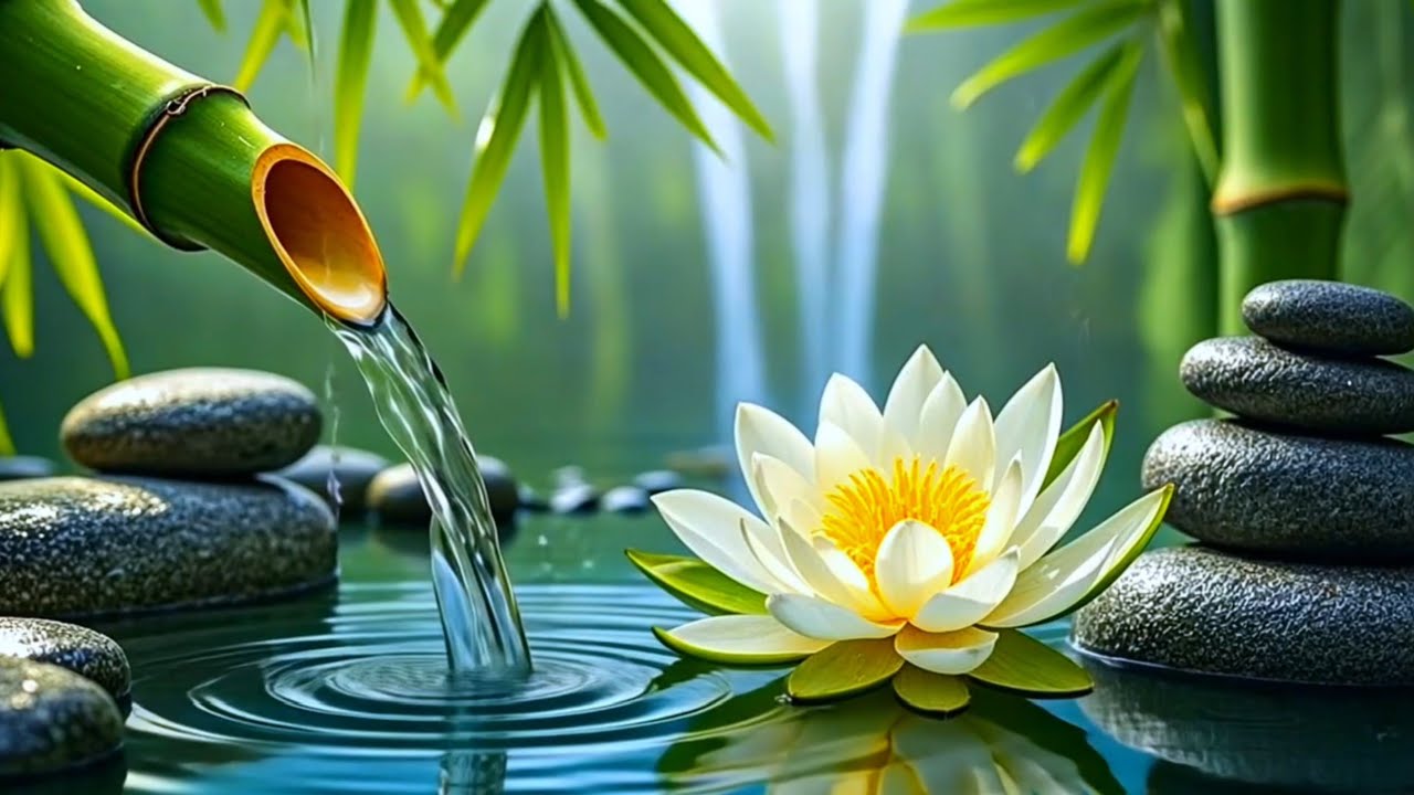 Bamboo Water Sounds + Relaxing Music 😴 Meditation Music Relax Mind Body, Deep Sleep, Study Music