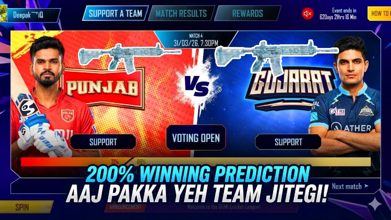 PBKS VS GT Winning Prediction | BGMI Cricket League Prediction |Today BGMI Cricket League Prediction