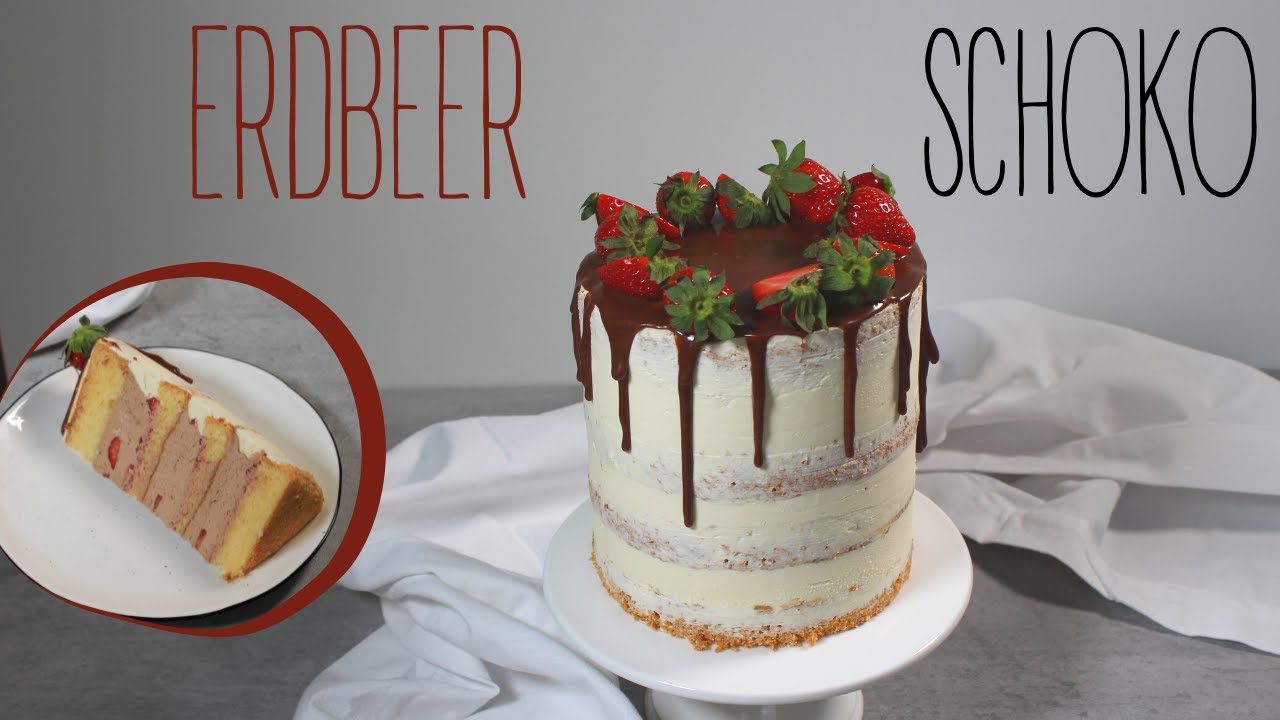 Erdbeer Schokoladen Torte | Vanillebiskuit – Schokocreme – Erdbeeren | seminaked cake | drip cake