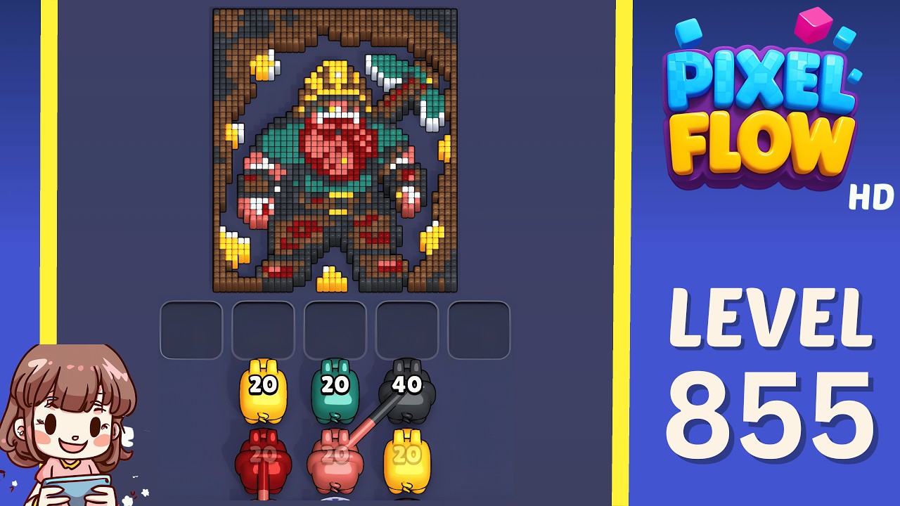 Pixel Flow Level 855 Solution Walkthrough