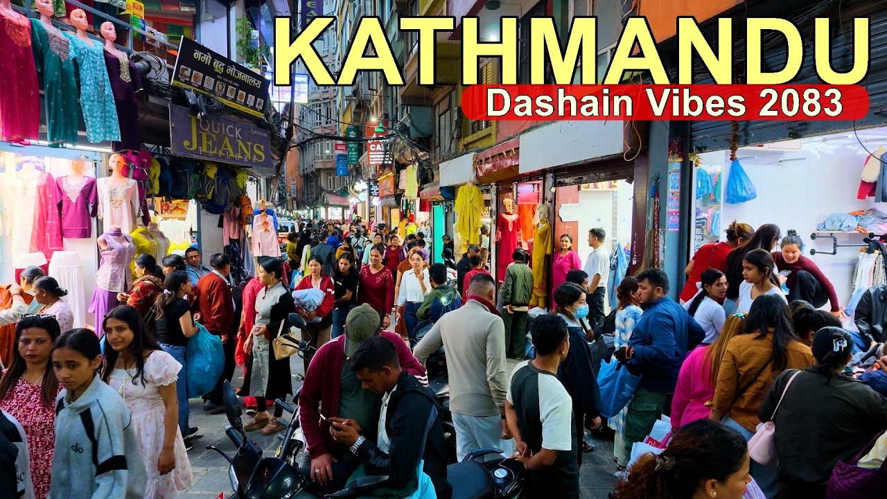 Kathmandu Dashain Vibes 2083 🇳🇵 - Evening Walk Through Kathmandu's Shopping Street, Nepal