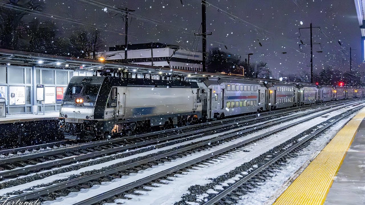 Full HD 60FPS: A Snowy Evening at Metropark with NJ Transit and Amtrak Trains 2/15/26
