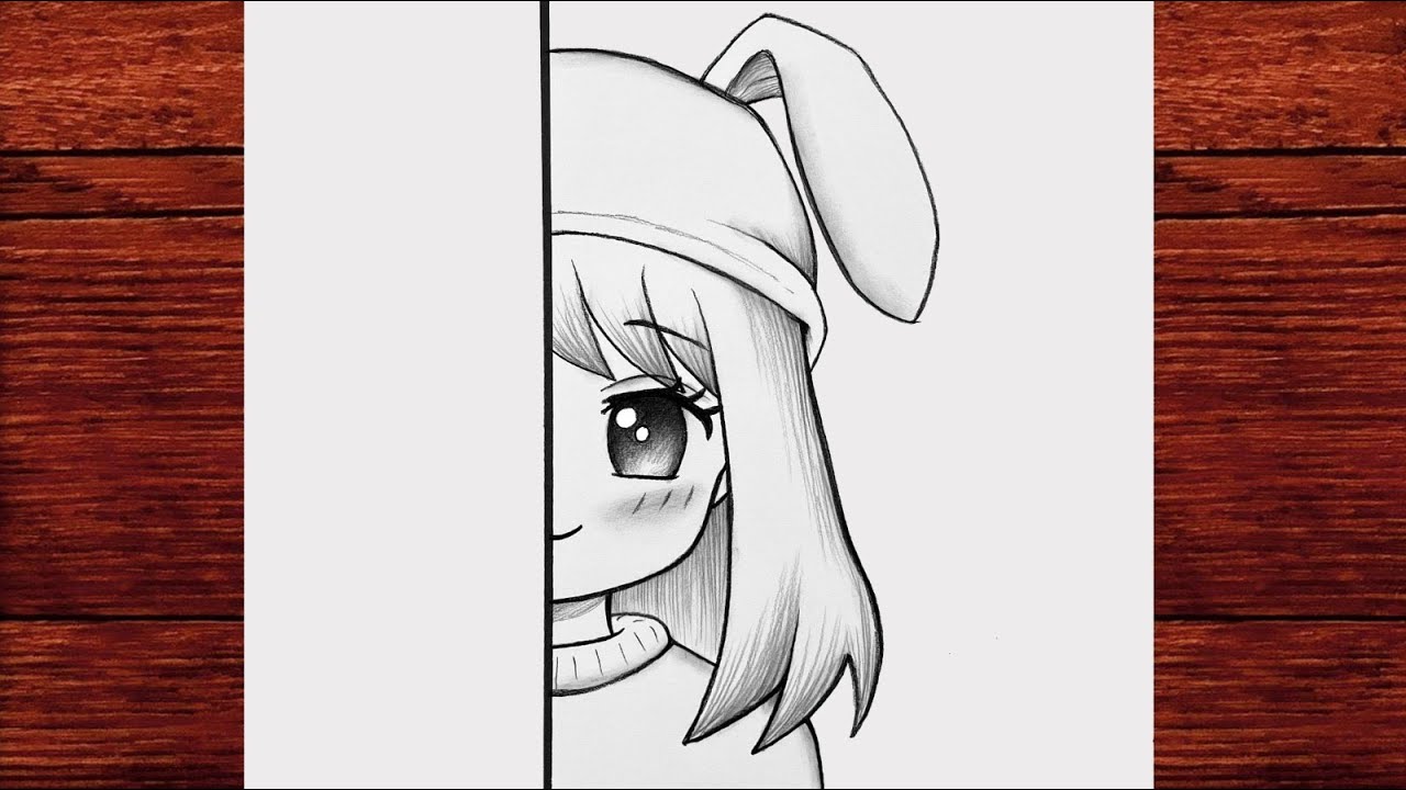 Easy Anime Girl Drawing with Bunny Hat | Kawaii Pencil Art Step by Step for Beginners