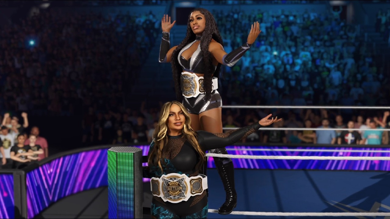 WWE 2K25 Риа Рипли и Айо Скай против Нии Джакс и легенды Лэша на SmackDown