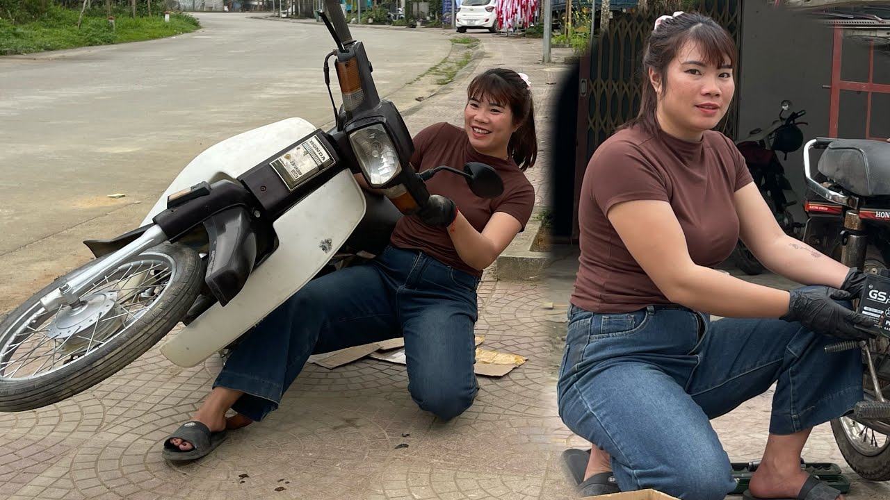 The girl refurbished the car she bought from the junkyard into a brand new car.