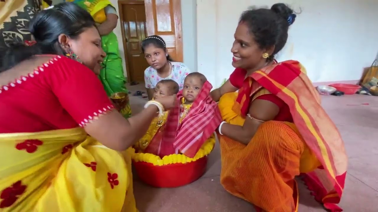 আমার ছোট্ট পুরী দুটোর গায়ে হলুদ #rice ceremony#twins 