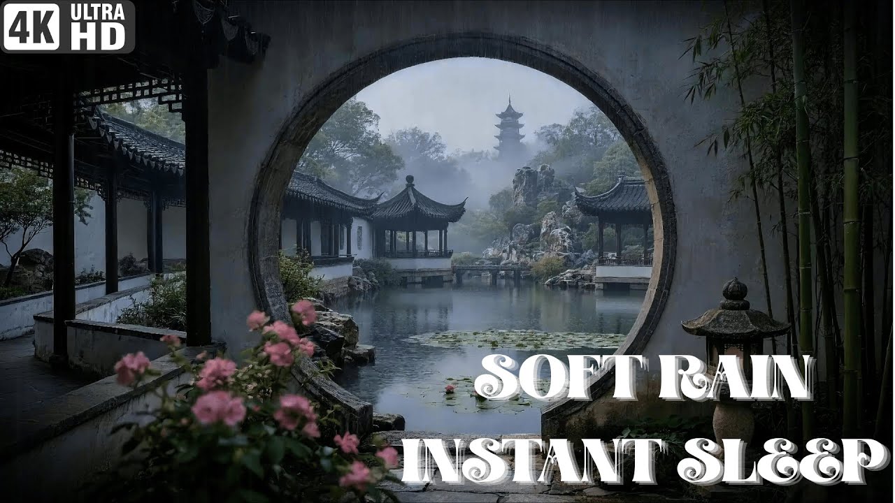 8 Hours Gentle Rain for Instant Sleep | Deep Brown Noise | 4K Chinese  Suzhou Garden