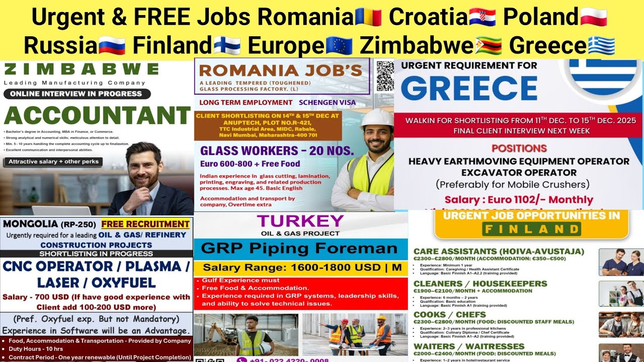Последние и БЕСПЛАТНЫЕ вакансии Румыния🇷🇴 Хорватия🇭🇷 Польша🇵🇱 Россия🇷🇺 Финляндия🇫🇮 Европа🇪🇺 Зимба...