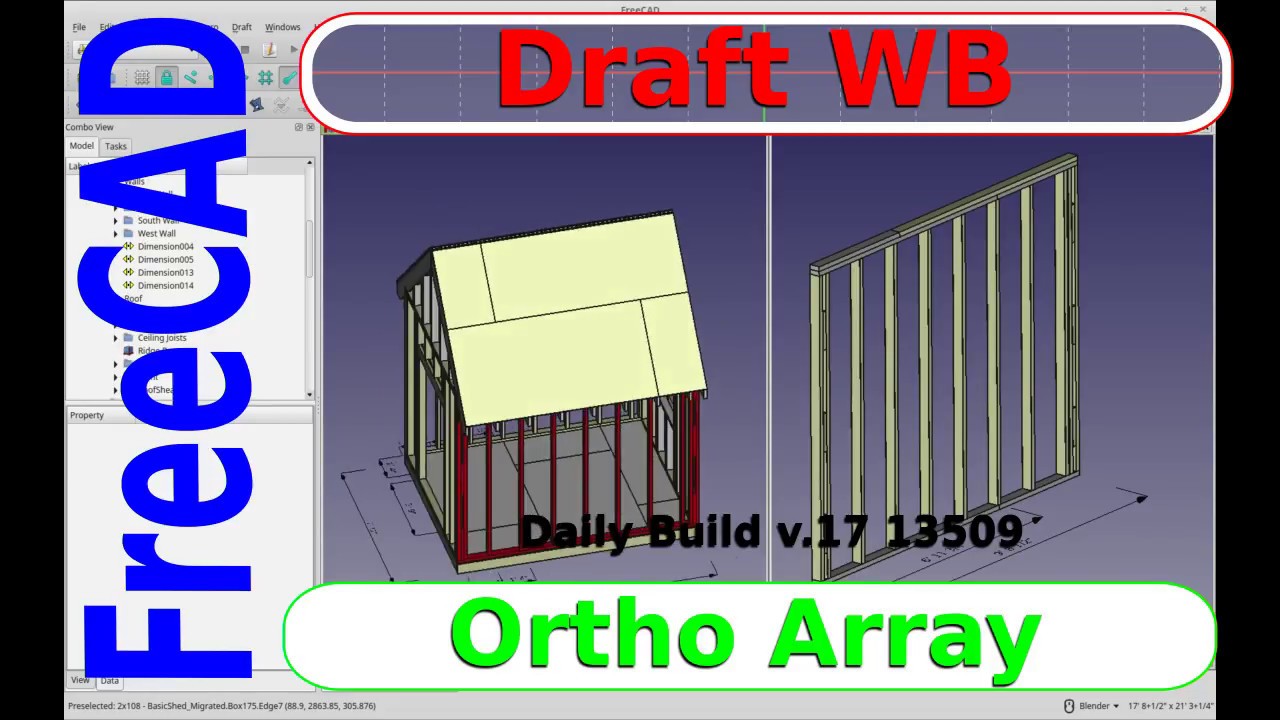 FreeCAD Version 0.17 - Draft Array Tutorial, Framed Wall
