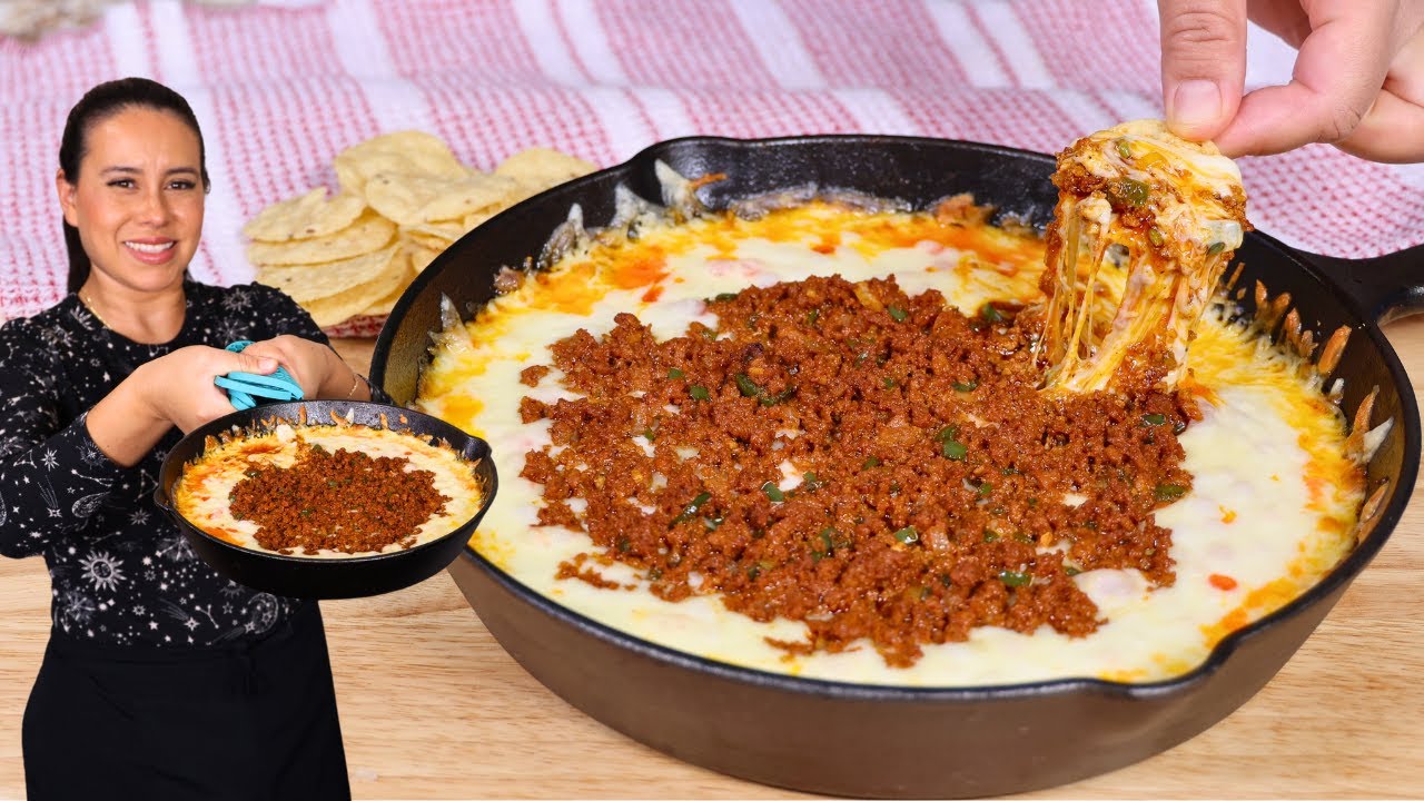 Queso FUNDIDO con Chorizo a los 3 QUESOS |un Aperitivo Irresistible -