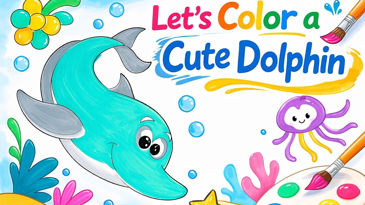 🐬 Let’s Color a Cute Dolphin Under the Sea | Fun Ocean Coloring for Kids & Toddlers 🎨