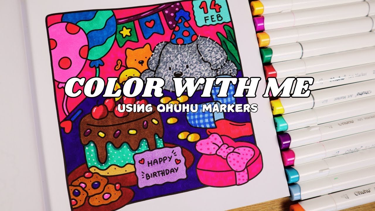 Color with me (ASMR) Cozy Cuties by Coco Wyo using Ohuhu markers