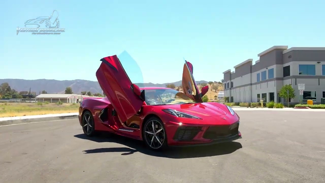 Red Chevrolet Corvette C8 with Lambo Doors by Vertical Doors, Inc.