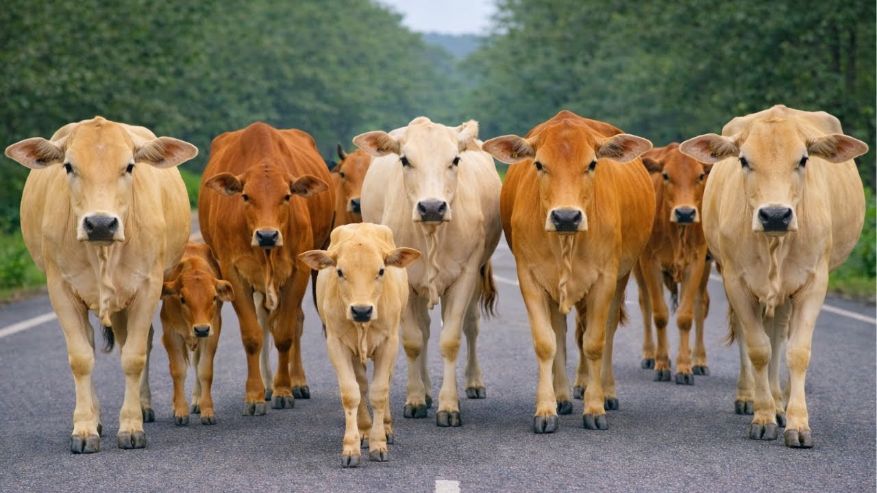 Pengembala Menggiring sapi lembu jinak menuju kandang, Suara Sapi Moo, Sapi Lucu berkawanan di jalan