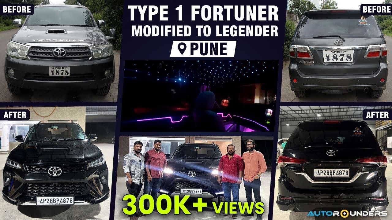 Type 1 Fortuner modified to Legender in Sporty Black and Tan theme interior | Hyderabad to Pune