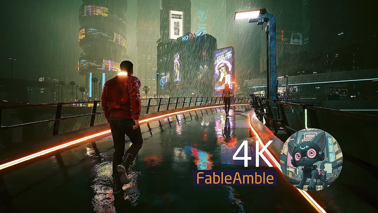 Blade Runner-esque Rainy Evening Walk in Night City - Cyberpunk 2077 ambience