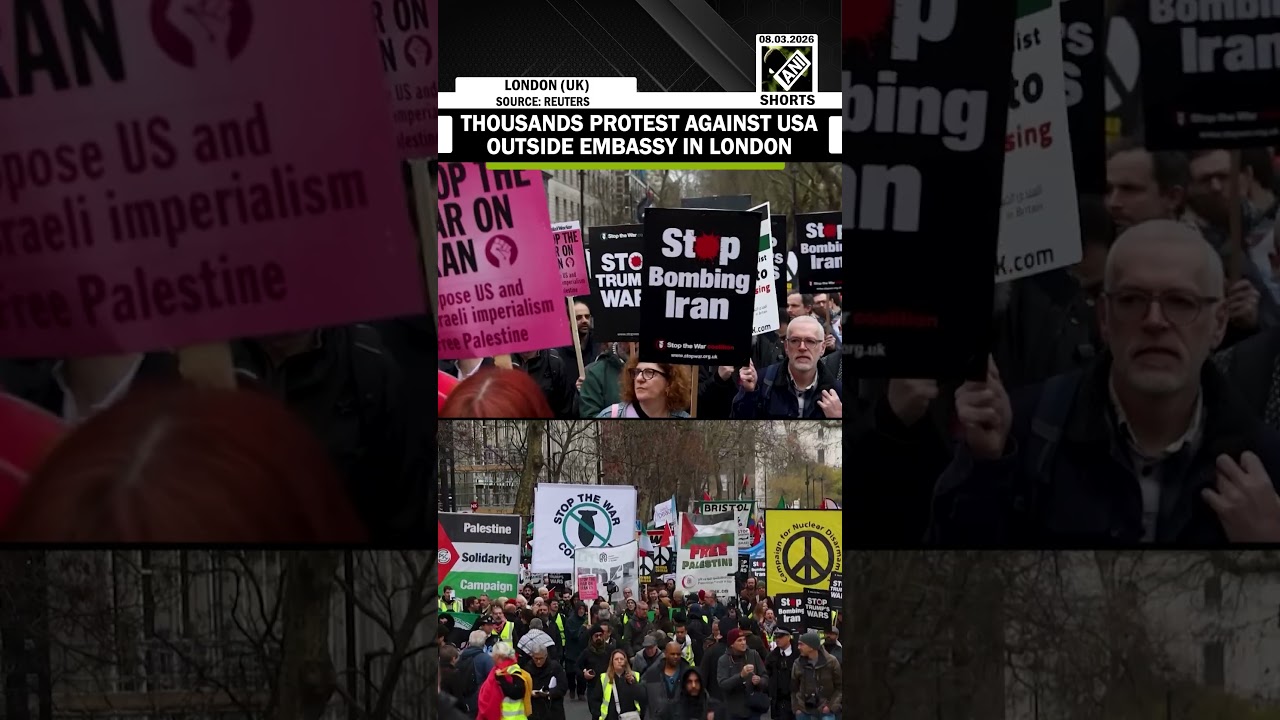 Thousands protest outside US Embassy in London against bombing in Iran