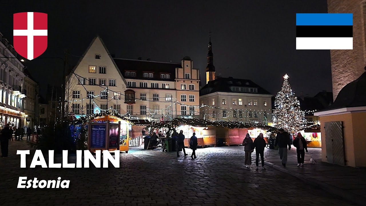 Tallinn, Estonia. Christmas Market & Old Town Walking Tour. 4K