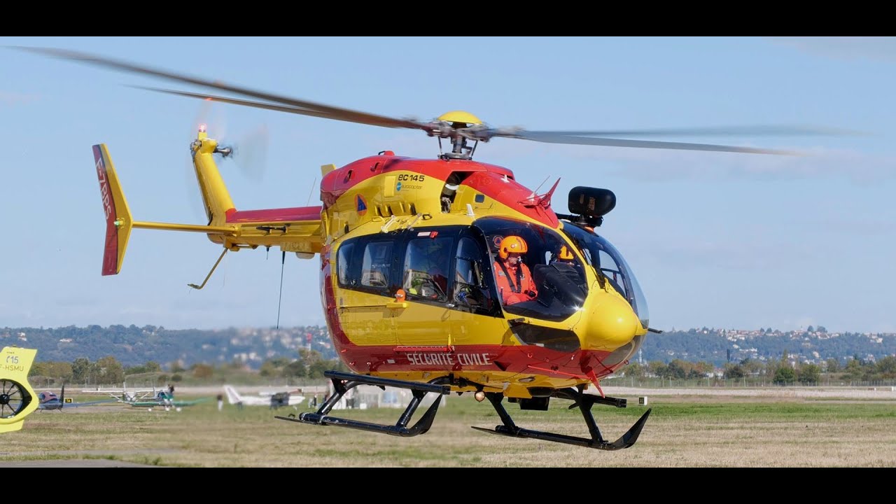 4K | Take off and landing Airbus EC-145 and H-145 | Lyon-Bron Airport