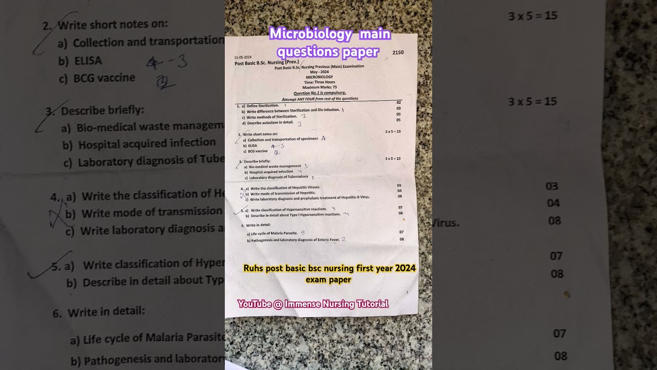 ruhs microbiology main exam questions paper post basic bsc nursing first year 2024 #viral #shorts