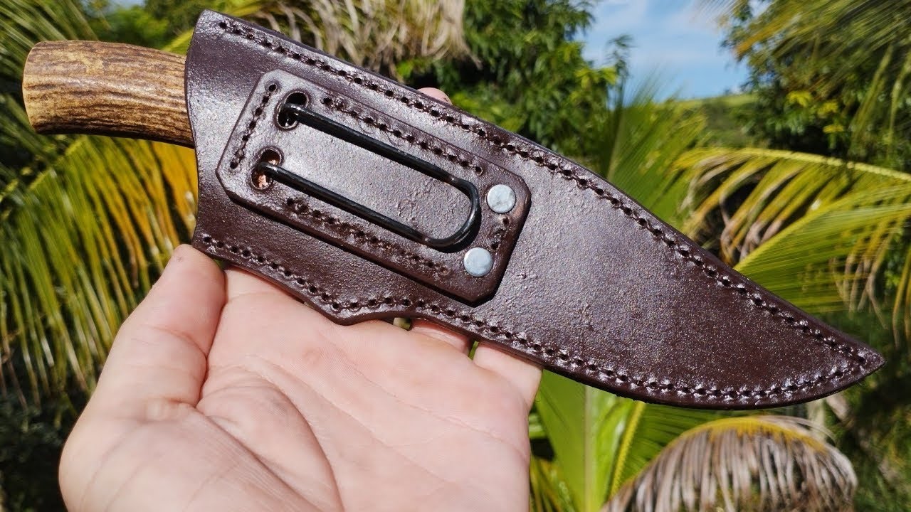 Knife making - Making a leather knife sheath with a metal clip
