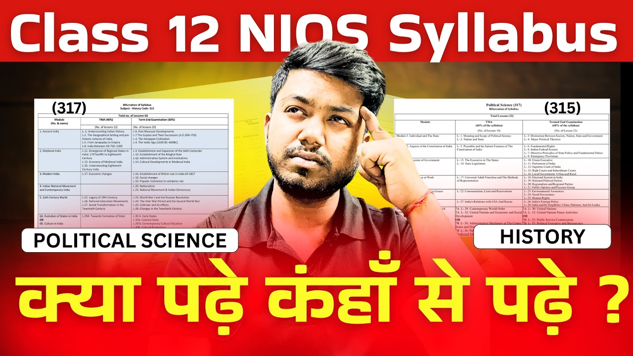 Class 12 NIOS Syllabus क्या पढ़ें कहाँ से पढ़ें ? | Political Science (317) & History (315)