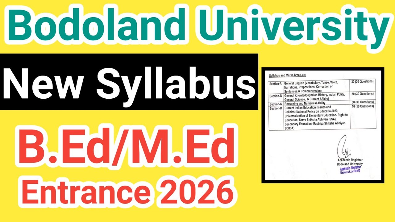 Bodoland University BEd / MEd Entrance new Syllabus 2026 | 